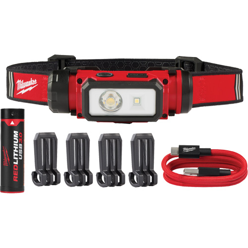 Lampe frontale pour casque de s&eacute;curit&eacute; USB REDLITHIUM, DEL, 600 lumens, 5 hres de fonctionnement, piles Rechargeable Distribution Jean Lapalme