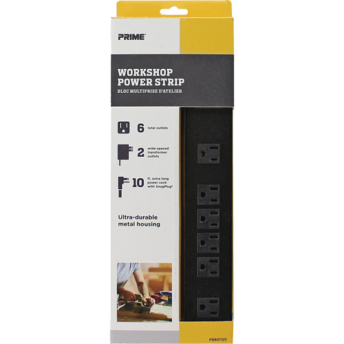 Metal Workshop Power Strip, 6 Outlet(s), 10', 15 A, 1875 W, 125 V Distribution Jean Lapalme