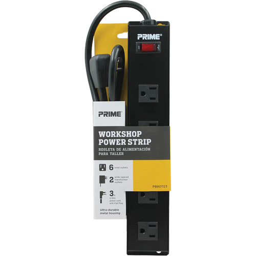 Bloc multiprise pour atelier en m&eacute;tal, 6 Prise(s), 3', 15 A, 1875 W, 125 V Distribution Jean Lapalme