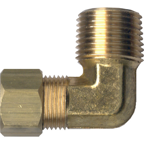 Raccord coud&eacute; 90° de tuyau, Tube x m&acirc;le tuyau, Laiton, 1/4" x 1/2" Distribution Jean Lapalme