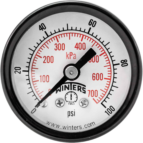 Manom&egrave;tre &eacute;conomique,  1-1/2", 0 - 100 psi, Fixation arri&egrave;re, Analogique Distribution Jean Lapalme