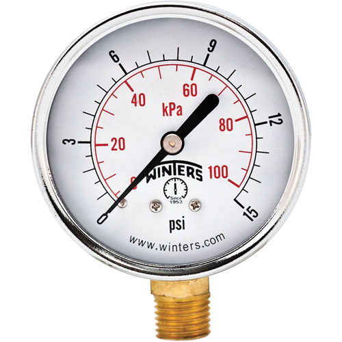 Manom&egrave;tre &eacute;conomique,  2-1/2", 0 - 15 psi, Fixation inf&eacute;rieure, Analogique Distribution Jean Lapalme
