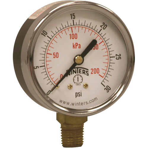 Economy Pressure Gauge, 2-1/2" , 0 - 30 psi, Bottom Mount, Analogue Distribution Jean Lapalme