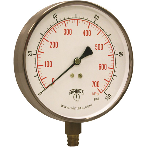 Contractor Pressure Gauge, 4-1/2" , 0 - 100 psi, Bottom Mount, Analogue Distribution Jean Lapalme