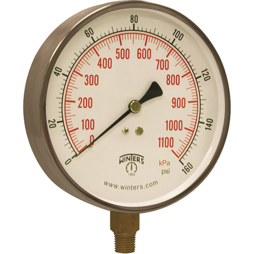 Manom&egrave;tre pour entrepreneur,  4-1/2", 0 - 160 psi, Fixation inf&eacute;rieure, Analogique Distribution Jean Lapalme