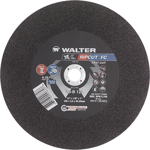 Ripcut Stainless Steel & Steel Cut-Off Wheel for Stationary Saws, 18" x 3/16", 1" Arbor, Type 1, Aluminum Oxide, 3400 RPM Distribution Jean Lapalme