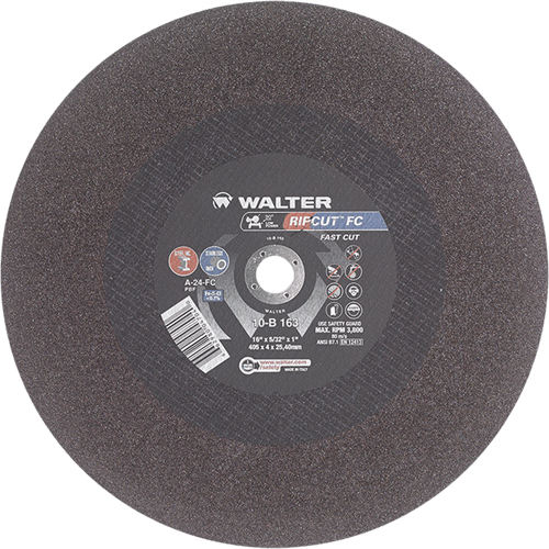 Ripcut Stainless Steel & Steel Cut-Off Wheel for Stationary Saws, 16" x 5/32", 1" Arbor, Type 1, Aluminum Oxide, 3800 RPM Distribution Jean Lapalme