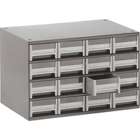 Modular Parts Cabinets, Steel, 16 Drawers, 17" x 10-9/16" x 2-1/8", Grey Distribution Jean Lapalme
