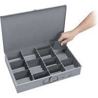 Adjustable Compartment Boxes, Steel, Variable Slots, 18" W x 12" D x 3" H, Grey Distribution Jean Lapalme
