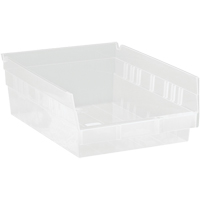 Shelf Bins, 8-3/8" W x 4" H x 11-5/8" D, Clear, 30 lbs. Capacity Distribution Jean Lapalme