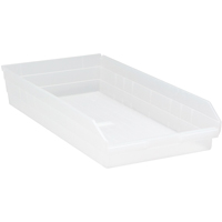 Shelf Bins, 11-1/8" W x 4" H x 23-5/8" D, Clear, 50 lbs. Capacity Distribution Jean Lapalme