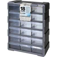 Drawer Cabinet, Plastic, 18 Drawers, 15" x 6-1/4" x 18-3/4", Black Distribution Jean Lapalme
