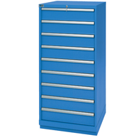 Drawer Cabinets, 9 Drawers, 28-1/4" W x 28-1/2" D x 59-1/2" H, Bright blue Distribution Jean Lapalme