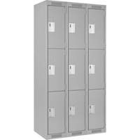 Clean Line Lockers, 3 -tier, Bank of 3, 36" x 18" x 72", Steel, Grey, Rivet (Assembled) Distribution Jean Lapalme