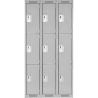 Clean Line Lockers, 3 -tier, Bank of 3, 36" x 18" x 72", Steel, Grey, Rivet (Assembled) Distribution Jean Lapalme
