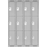 Clean Line Lockers, 3 -tier, Bank of 4, 48" x 18" x 72", Steel, Grey, Rivet (Assembled) Distribution Jean Lapalme