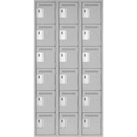 Clean Line Lockerettes, 6 -tier, Bank of 3, 36" x 18" x 72", Steel, Grey, Rivet (Assembled) Distribution Jean Lapalme