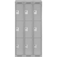 Clean Line Lockers, 3 -tier, Bank of 3, 36" x 18" x 78", Steel, Grey, Rivet (Assembled) Distribution Jean Lapalme