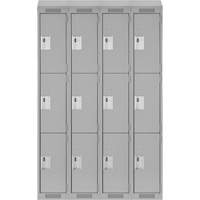 Clean Line Lockers, 3 -tier, Bank of 4, 48" x 18" x 78", Steel, Grey, Rivet (Assembled) Distribution Jean Lapalme