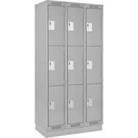 Clean Line Lockers, 3 -tier, Bank of 3, 36" x 18" x 76", Steel, Grey, Rivet (Assembled) Distribution Jean Lapalme