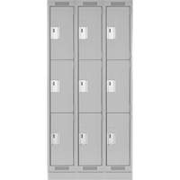 Clean Line Lockers, 3 -tier, Bank of 3, 36" x 18" x 76", Steel, Grey, Rivet (Assembled) Distribution Jean Lapalme