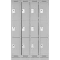 Clean Line Lockers, 3 -tier, Bank of 4, 48" x 18" x 76", Steel, Grey, Rivet (Assembled) Distribution Jean Lapalme