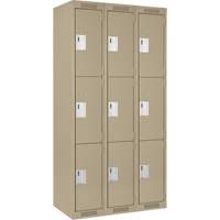 Clean Line Lockers, 3 -tier, Bank of 3, 36" x 18" x 72", Steel, Beige, Rivet (Assembled) Distribution Jean Lapalme