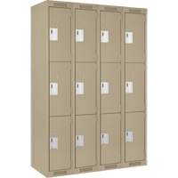 Clean Line Lockers, 3 -tier, Bank of 4, 48" x 18" x 72", Steel, Beige, Rivet (Assembled) Distribution Jean Lapalme