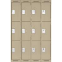 Clean Line Lockers, 3 -tier, Bank of 4, 48" x 18" x 72", Steel, Beige, Rivet (Assembled) Distribution Jean Lapalme