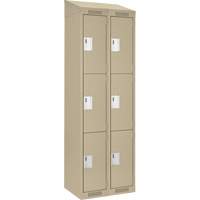Clean Line Lockers, 3 -tier, Bank of 2, 24" x 18" x 78", Steel, Beige, Rivet (Assembled) Distribution Jean Lapalme