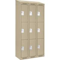 Clean Line Lockers, 3 -tier, Bank of 3, 36" x 18" x 78", Steel, Beige, Rivet (Assembled) Distribution Jean Lapalme