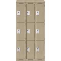 Clean Line Lockers, 3 -tier, Bank of 3, 36" x 18" x 78", Steel, Beige, Rivet (Assembled) Distribution Jean Lapalme
