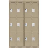 Clean Line Lockers, 3 -tier, Bank of 4, 48" x 18" x 78", Steel, Beige, Rivet (Assembled) Distribution Jean Lapalme