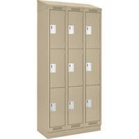 Clean Line Lockers, 3 -tier, Bank of 3, 36" x 18" x 82", Steel, Beige, Rivet (Assembled) Distribution Jean Lapalme