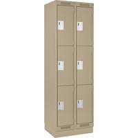 Clean Line Lockers, 3 -tier, Bank of 2, 24" x 18" x 76", Steel, Beige, Rivet (Assembled) Distribution Jean Lapalme