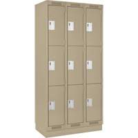 Clean Line Lockers, 3 -tier, Bank of 3, 36" x 18" x 76", Steel, Beige, Rivet (Assembled) Distribution Jean Lapalme