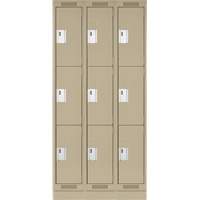 Clean Line Lockers, 3 -tier, Bank of 3, 36" x 18" x 76", Steel, Beige, Rivet (Assembled) Distribution Jean Lapalme