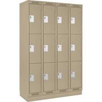 Clean Line Lockers, 3 -tier, Bank of 4, 48" x 18" x 76", Steel, Beige, Rivet (Assembled) Distribution Jean Lapalme
