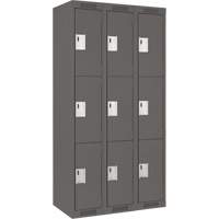 Clean Line Lockers, 3 -tier, Bank of 3, 36" x 18" x 72", Steel, Charcoal, Rivet (Assembled) Distribution Jean Lapalme