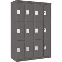 Clean Line Lockers, 3 -tier, Bank of 4, 48" x 18" x 72", Steel, Charcoal, Rivet (Assembled) Distribution Jean Lapalme