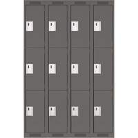 Clean Line Lockers, 3 -tier, Bank of 4, 48" x 18" x 72", Steel, Charcoal, Rivet (Assembled) Distribution Jean Lapalme