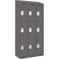 Clean Line Lockers, 3 -tier, Bank of 3, 36" x 18" x 78", Steel, Charcoal, Rivet (Assembled) Distribution Jean Lapalme