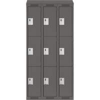 Clean Line Lockers, 3 -tier, Bank of 3, 36" x 18" x 78", Steel, Charcoal, Rivet (Assembled) Distribution Jean Lapalme
