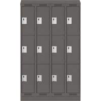 Clean Line Lockers, 3 -tier, Bank of 4, 48" x 18" x 82", Steel, Charcoal, Rivet (Assembled) Distribution Jean Lapalme