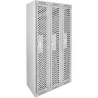 Clean Line Lockers, Bank of 3, 36" x 15" x 72", Steel, Grey, Rivet (Assembled), Perforated Distribution Jean Lapalme