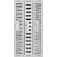Clean Line Lockers, Bank of 3, 36" x 15" x 72", Steel, Grey, Rivet (Assembled), Perforated Distribution Jean Lapalme