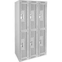 Clean Line Lockers, 2 -tier, Bank of 3, 36" x 12" x 72", Steel, Grey, Rivet (Assembled), Perforated Distribution Jean Lapalme