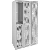 Clean Line Lockers, 2 -tier, Bank of 3, 36" x 12" x 72", Steel, Grey, Rivet (Assembled), Perforated Distribution Jean Lapalme