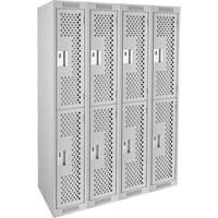 Clean Line Lockers, 2 -tier, Bank of 4, 48" x 12" x 72", Steel, Grey, Rivet (Assembled), Perforated Distribution Jean Lapalme