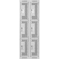 Clean Line Lockers, 3 -tier, Bank of 2, 24" x 12" x 72", Steel, Grey, Rivet (Assembled), Perforated Distribution Jean Lapalme